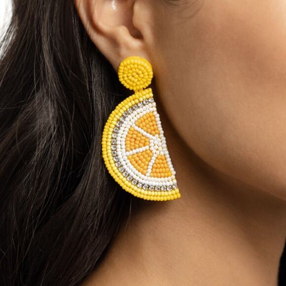 C&C California  Lemon Beaded Statement Earrings New Boho Coastal Grandma Bold - Picture 1 of 3